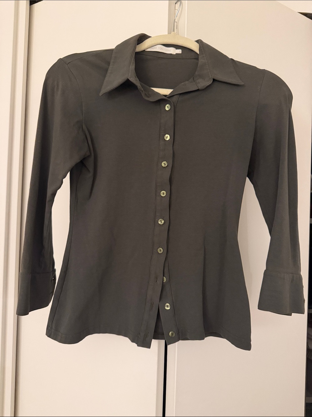 Anne Fontaine Olive Button-Down Collared Blouse